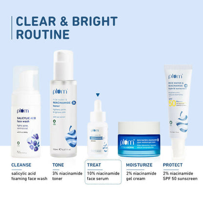 Plum 10% Niacinamide Brightening Face Serum With Rice Water - Fades Blemishes & Dark Spots, Beginner Friendly