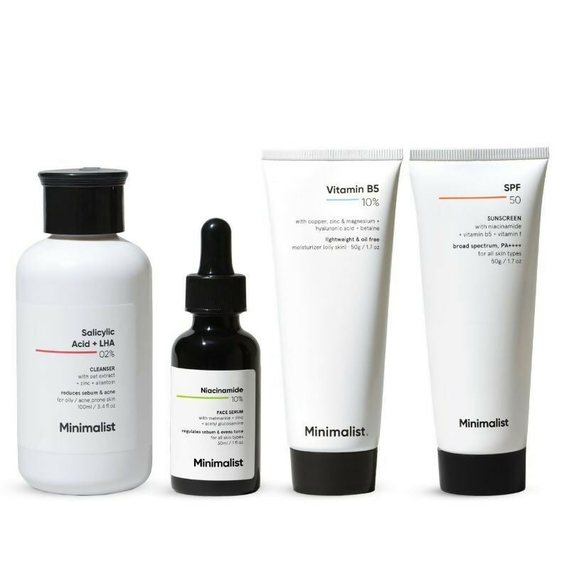 Minimalist Daily Skincare Routine CSMS (Cleanser, Serum, Moisturizer, Sunscreen) Combo For Oily & Acne Prone Skin - Distacart
