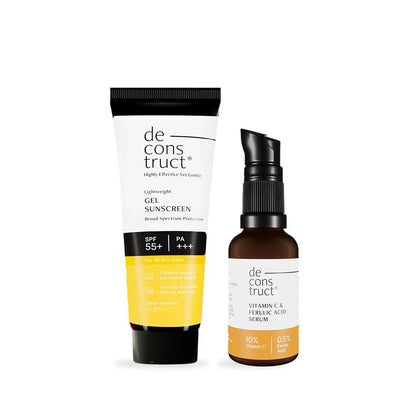 Deconstruct Sun Protect Duo 10% Vitamin C Face Serum + Gel Sunscreen, Get Glowing Skin with Sun Protection, No White Cast, Non Irritating & Lightweight - Distacart
